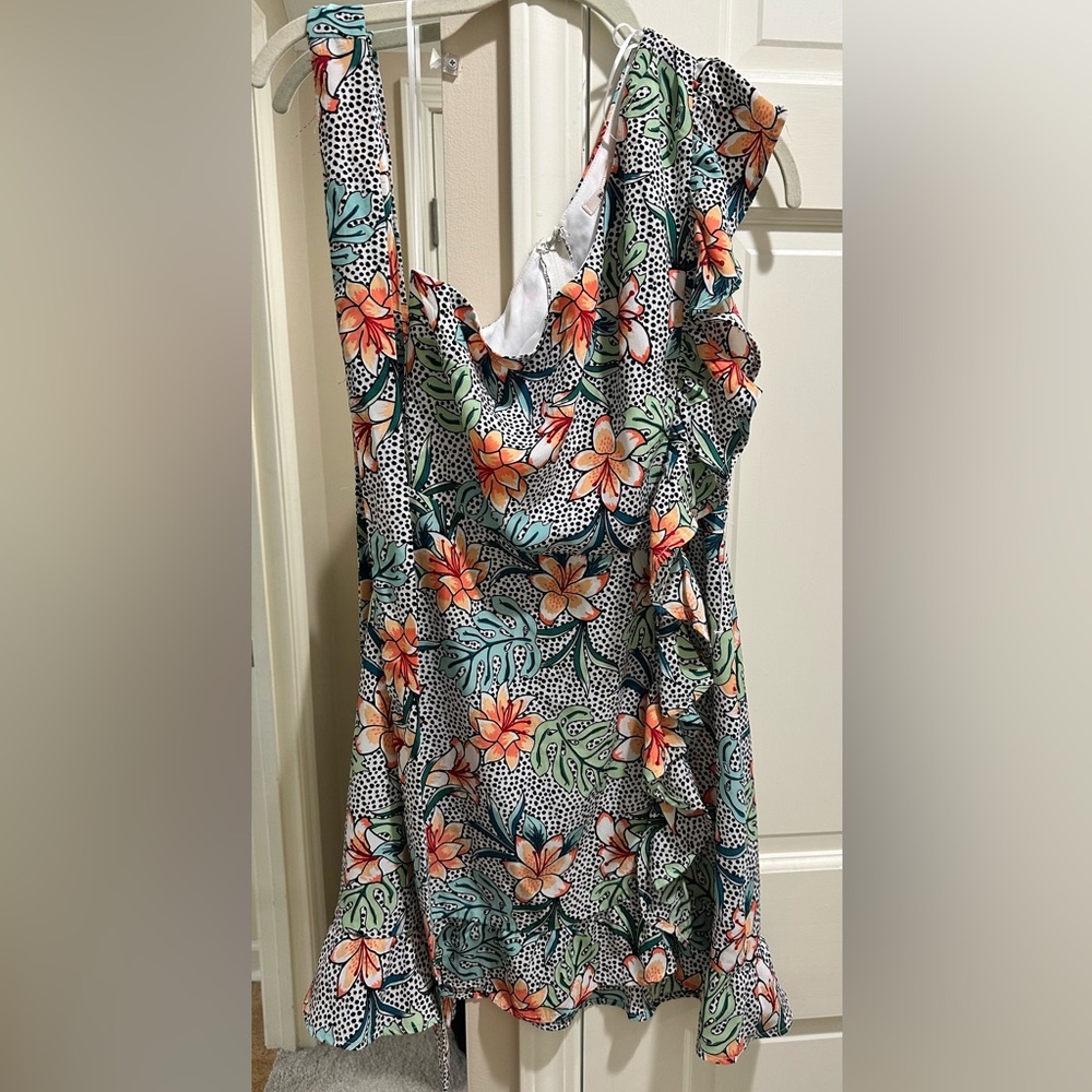 Floral Print One Shoulder Ruffle Dress Size Small - Picture 2 of 5